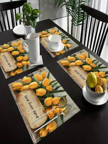 1/4 pièces Sets de table à motifs de tulipes conviennent pour les vacances, dessous de verre résistants à la chaleur, tapis de café, tapis de tasse, tapis de bol, faciles à nettoyer, idéaux pour les fêtes, les fermes, les hôtels, les restaurants et la décoration de cuisine domestique. - 4 morceaux de sets de table - Voir 10