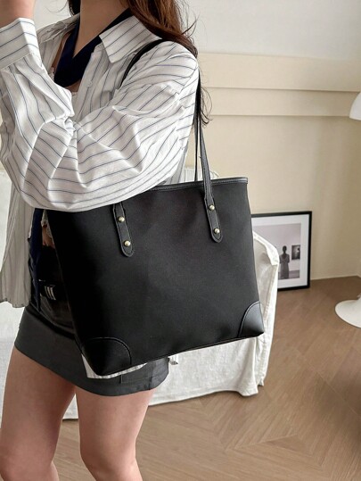 1pc Solid Color Portable PU Travel Tote Bag With Large Capacity, Zipper Closure, Fashionable & Minimalist Shoulder Bag Suitable For Women Daily UseLightweight,Portable,Large Capacity,Business Casual, Suitable For Teen Girls Women College Students, Perfect For Back To School,College,Middle School, High School,Work , Business, Commute