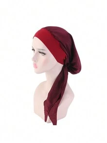 1pc Solid Color Faux Silk Headscarf Hat With Elastic Band And Braided Detail, Wide Brimmed Pirate Hat, Chemotherapy Cap Silk Bonnet Satin Bonnet - Multicolor - View 18