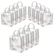 12入組PVC透明塑膠手提包，伴娘禮物，化妝品包裝袋，花卉包裝袋，糖果袋。適用於假日派對、萬聖節、聖誕節、小型企業、購物、婚禮、生日、手工藝品和派對禮品。 - 無色 - 查看 13