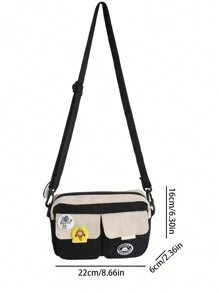 男士卡通装饰双色斜挎包单肩斜挎包工作周末旅行露营夏季健身度假旅行手提包尼龙趣味休闲韩流个性礼物男士男朋友爸爸老公大学包父亲节礼物 - 黑與白 - 查看 2