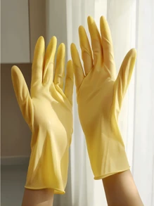 1對32cm橡膠清洗手套，廚房洗碗、防水和可重複使用 - 黃色 - 查看 1