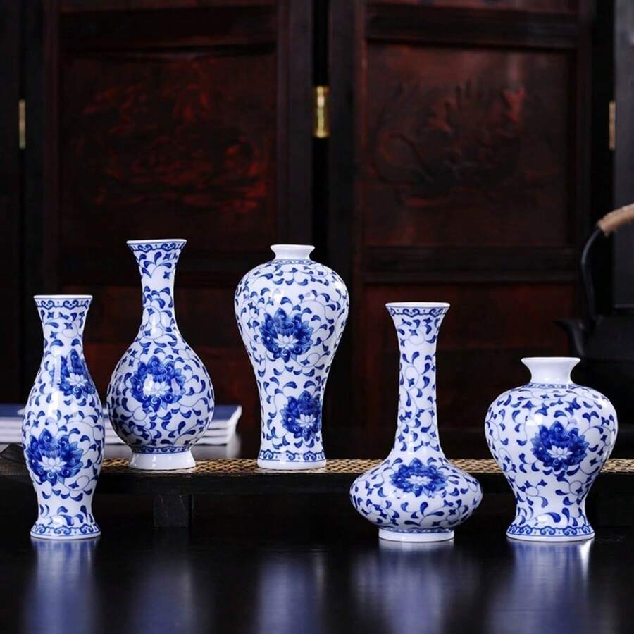 1/3/5pcs Chinese Style Blue And White Porcelain Vase, Handmade Craft, Ideal For Living Room, Bedroom, Dining Room, Study Decoration, Coffee Shop Display, Perfect Gift For Festivals Such As Spring Festival, Valentine's Day, Mother's Day Home Decor Room Decor Flower Vase Glass Vase