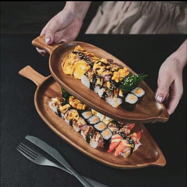 1 PC Wood Serving Platters, 13" X 5.5" Leaf Shaped Food Serving Trays For Entertaining, Small Cheese Platter Board For Fruit, Charcuterie, Dessert, Appetizer Christmas Gift