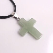 1 Stück natürlicher Stein Rosenquarz Kreuz-Anhänger Halskette Healing Energy Schmuck für Frauen Mädchen, glückliches und liebevolles Geschenk