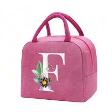 Bolso bandolera portacomidas de gran capacidad, impermeable y refrigerante. Adecuado para hombres, estudiantes, con bolsillos laterales. Bolso bandolera, bolso de hombro, con diseño de letra inicial del alfabeto de la A a la Z y con estampado de mariposa. Bolso de lona portátil para comida, organizador, bolso refrigerante para oficina, trabajo, escuela, maestros, mujeres, señoras.