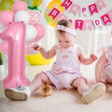 35 piezas Decoraciones para el primer cumpleaños de niña, set de globos rosados para el primer cumpleaños con globos de confeti rosa y blanco, globo rosa de 40 pulgadas con el número 1 y pancarta de "FELIZ CUMPLEAÑOS" para la decoración del 1er cumpleaños de una niña princesa, Navidad - Rosa - Ver 5