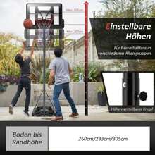 Basketball Stand With Wheels, Height Adjustable Basket System From 180 To 305 Cm, Basketball Hoop With Stand For Adults And Teenagers - Black - View 3