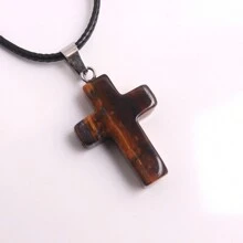 1 Stück natürlicher Stein Rosenquarz Kreuz-Anhänger Halskette Healing Energy Schmuck für Frauen Mädchen, glückliches und liebevolles Geschenk