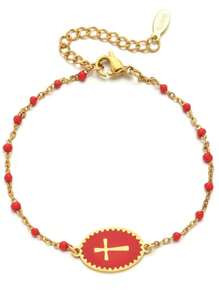 时尚百搭 18K 金不锈钢手链，彩色串珠波西米亚风格宗教吊坠手链，保色，珠子数量随机