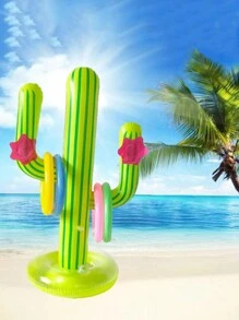 1 pieza de Juguete inflatable de juego de lanzamiento de aros en forma de cactus de PVC, de 24.8 pulgadas de altura y 11.8 pulgadas de diámetro de base, viene con 4 aros de colores al azar, adecuado para juego de lanzamiento en la piscina y en la playa