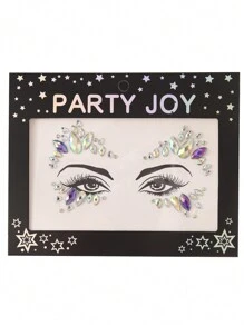 Party Joy 2 件/包 節日 3d 鑽石臉部貼紙,仿寶石 Diy 面膜,眼睛和臉部派對裝飾,音樂節表演,派對配件 - 彩色 - 查看 4