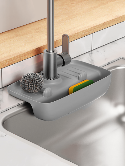 1pc Faucet Drain Rack, Kitchen Sink Sponge Cloth Storage Rack, Silicone Water Splash Guard, Water Tap Anti-Splash Baffle