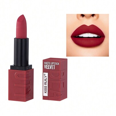 kissruily Matte Solid Color Velvet Lipstick, Easy To Apply, Suitable For Daily Use, Can Be Washed Off