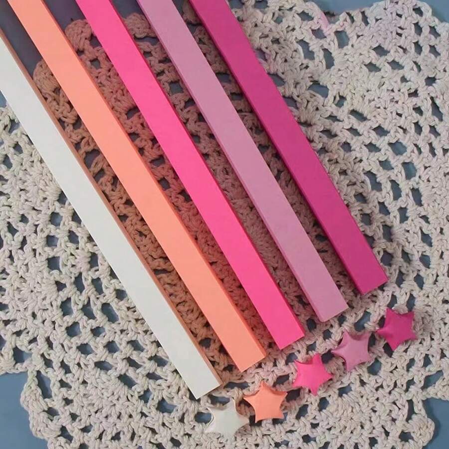 540 hojas de origami estrella de gradiente, tiras de papel decorativo de estrella de la suerte, origami de colores, origami de estrella multicolor - rosa 5 colores - Ver 1