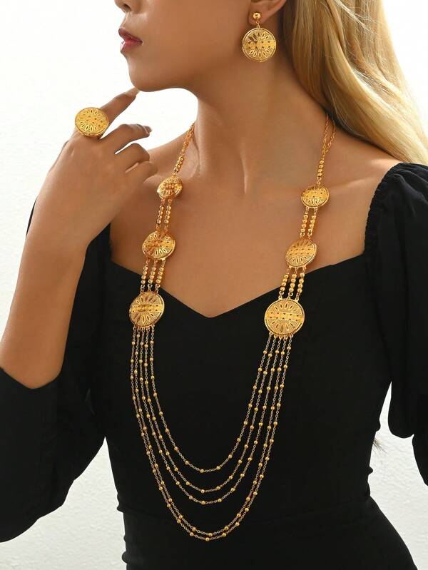 4 pièces/set Collier pendentif fleur, boucles d'oreilles, bague de style européen et américain élégant pour mariée, femme, soirée quotidienne et saison des mariages, Saint-Valentin, maman, mère, fête des mères, cadeau