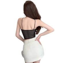 Top con diamantes y tirantes al centro - Negro - Ver 3