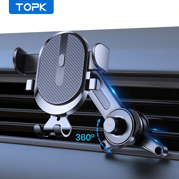 TOPK Soporte para teléfono de coche TOPK, [Actualización con bloqueo automático] Soporte universal para teléfono con clip de gancho compatible con , Android y otros teléfonos móviles para rejilla de ventilación del coche