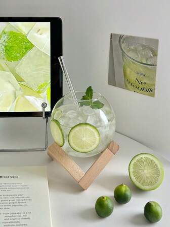 A Set Of 400mL High Borosilicate Glass Cup With Base And Straw, Fresh And Simple Transparent Round Heat-Resistant Glass Cup For Iced Water, Juice, And Cocktails