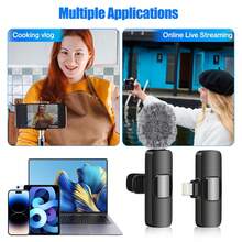Wireless Lavalier Microphone Noise Reduction Lapel Dual Mics For Android IPhone IPad - Cordless Omnidirectional Condenser Recording Mic For Interview Video Podcast Vlog - K9 - View 8