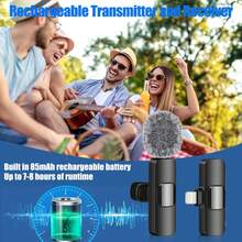 Wireless Lavalier Microphone Noise Reduction Lapel Dual Mics For Android IPhone IPad - Cordless Omnidirectional Condenser Recording Mic For Interview Video Podcast Vlog - K9 - View 3