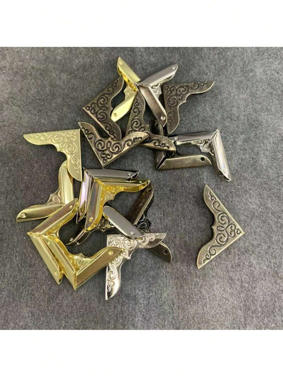 20pcs/Pack Flower Shaped Antique Case Decorative Corner Edge Protectors For Notebooks, Jewelry Boxes And Bags - Bronze - View 1