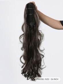 Lange gewellte Zopfverlängerung mit Clip in welligem synthetischem Haarteil 26 Zoll braun blond Highlights Zopfverlängerung mit Drawstring-Zopf für Frauen