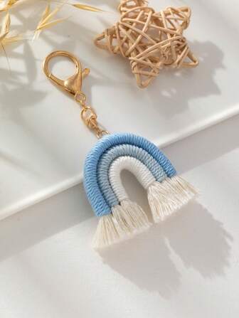 Bag Accessory Cute Rainbow Handmade Weaving Bag Charm 1pc Plush Keychain