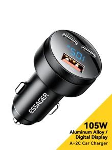 ESSAGER 105W 数字显示快速车载充电器兼容 Iphone 15 14 Pro USB A C 快速充电器兼容三星 OPPO