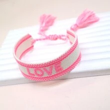 Pulsera tejida a mano con borlas bohemias y una carta de amor bordada - Fósforo - Ver 4