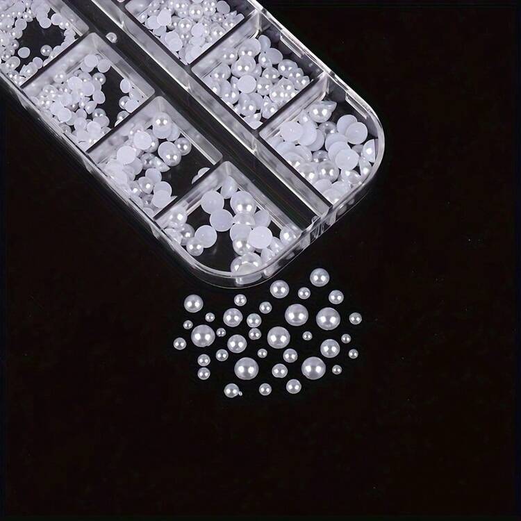 White Pearls Caviar Beads Y2K Nail Art Charms - 3D Crystals Rhinestones Manicure Accessories DIY Nail Gems Nail Supplies