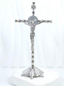 1pc Vintage Religious Jesus Cross Bamboo Frame Metal Decor, Desktop Ornament - Alloy Jewelry Ornaments - View 8