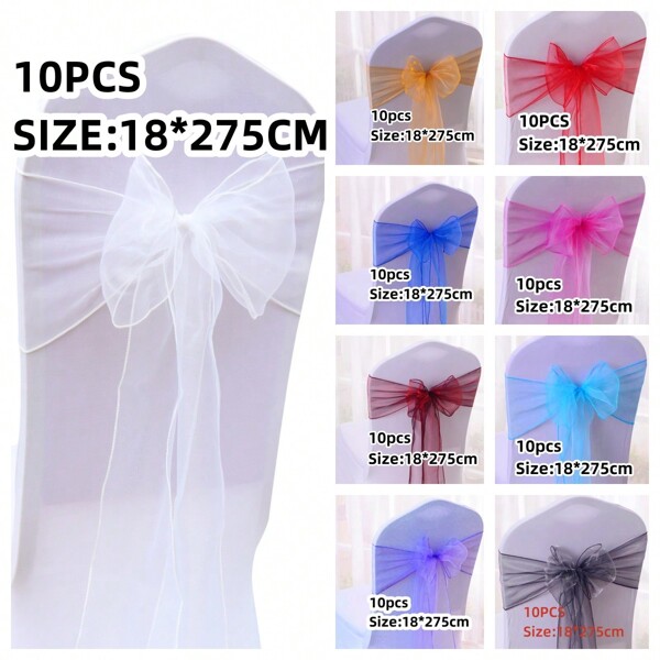 10/25/50/100 pièces Rubans décoratifs de nœud papillon en mousseline de soie pour le dossier de chaise, 18 cm de large x 275 cm de long, nœud papillon DIY, pour mariage, fête, remise des diplômes, décoration de cérémonie