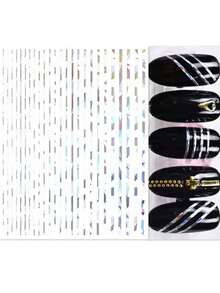 1 Sheet Large Size Coloured Silver Straight Line Nail Stickers - Multicolor - View 1