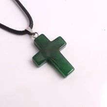 1 Stück natürlicher Stein Rosenquarz Kreuz-Anhänger Halskette Healing Energy Schmuck für Frauen Mädchen, glückliches und liebevolles Geschenk