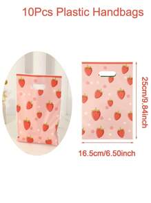 10/20/50pcs 16.5*25cm Strawberry Print Gift Bags,Plastic Party Candy Bags With Handles,Multi-Purpose Gift Wrapping Supplies Goodie Bag For Gender Reveal Strawberry Theme Birthday Family Holiday Party, Suitable For Boutique Stores, - Multicolor - View 10