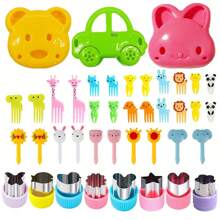 Juego de 3 piezas/41-46 piezas - Molde para sándwiches de dibujos animados, cortador de vegetales y frutas, molde DIY para hacer pan, tenedor para frutas de dibujos animados, reutilizable - Juego de 41 piezas (colores aleatorios) - Ver 11