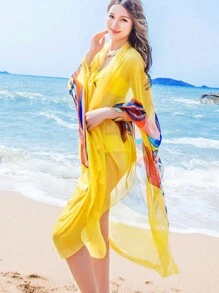 女性夏季防UV沙灘披肩，防曬大巾連帽披風，多功能薄款旅行攝影長絲巾，適用於海灘度假 - 彩色 - 查看 10