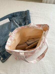 花草女士时尚花卉印花大容量手提包，缝纫工艺单肩包，布艺手提包，适合少女、女大学生、新手和白领，适合办公室、大学、工作、商务、通勤、户外、旅游、郊游、学校用手提包