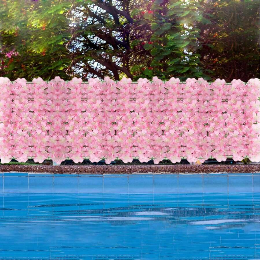 19x39in/50x100cm Artificial White Hedge Fence Screening With Flowers