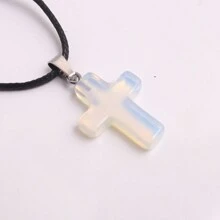 1 Stück natürlicher Stein Rosenquarz Kreuz-Anhänger Halskette Healing Energy Schmuck für Frauen Mädchen, glückliches und liebevolles Geschenk