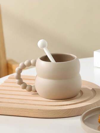 A Gourd-Shaped Porcelain Cup With Pearl Handle, Ins Style Simple Nordic Coffee Cup, Cute And Breakfast Milk Cup, Wabi-Sabi Feng Shui Glass, Suitable For Living Room, Restaurant, Gift Giving. Back To School