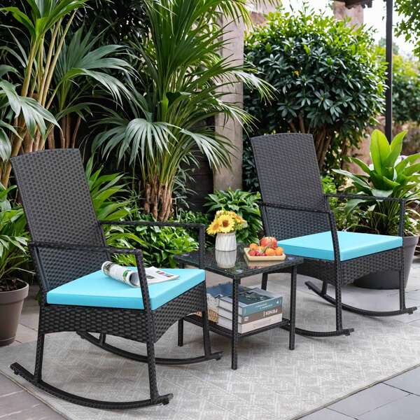 Rankok 3 Pieces Patio Rocking Chair Outdoor Conversation Sets Rocking Chairs Furniture Set  Bistro Sets  With Coffee Table