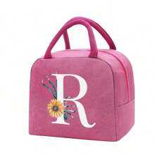 Bolso bandolera portacomidas de gran capacidad, impermeable y refrigerante. Adecuado para hombres, estudiantes, con bolsillos laterales. Bolso bandolera, bolso de hombro, con diseño de letra inicial del alfabeto de la A a la Z y con estampado de mariposa. Bolso de lona portátil para comida, organizador, bolso refrigerante para oficina, trabajo, escuela, maestros, mujeres, señoras.