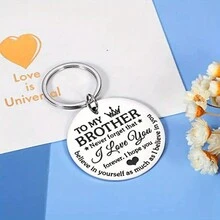 1PC Stainless Steel Round Keychain, Gift From Sister Brother, Christmas Birthday Graduation Gift Key Ring - Silver - View 4