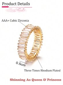 1pc 18K Gold Plated Oval Cubic Zirconia Wedding Ring, Luxury Jewelry Gift For Women - Gold - View 3