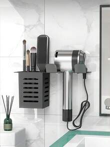 1入升級版簡約風吹風機架，具有強大的承重能力，耐用性，無痕安裝，輕便多功能設計，適合安裝在牆上和存放多個小物品，如吹風機和其他浴室用品，是浴室，臥室和其他場景的理想組織者。 - 黑色 - 查看 7