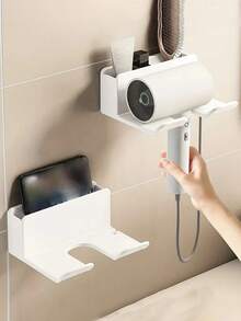 1入升級版簡約風吹風機架，具有強大的承重能力，耐用性，無痕安裝，輕便多功能設計，適合安裝在牆上和存放多個小物品，如吹風機和其他浴室用品，是浴室，臥室和其他場景的理想組織者。 - 黑色 - 查看 6