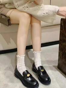 "1 Pair Of Spring/Summer Polka Dot Ruffled Ankle Socks - Japanese Style Lace Trimmed Mid-Calf Socks For A Versatile, Preppy Look"