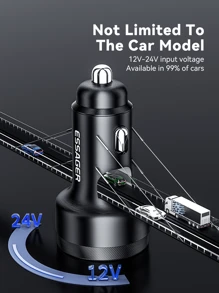 ESSAGER 105W 数字显示快速车载充电器兼容 Iphone 15 14 Pro USB A C 快速充电器兼容三星 OPPO